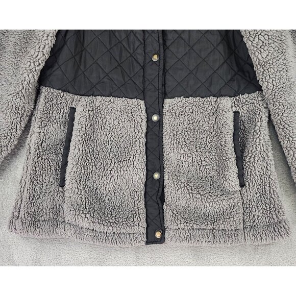 Steve Madden Sherpa Jacket Womens Medium Gray Black Quilted Snap On Outdoor - Picture 8 of 12